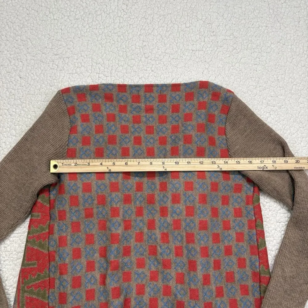SOL Peruvian 100% Baby Alpaca‎ Southwest Print Cardigan Sweater Sz S Draped Open